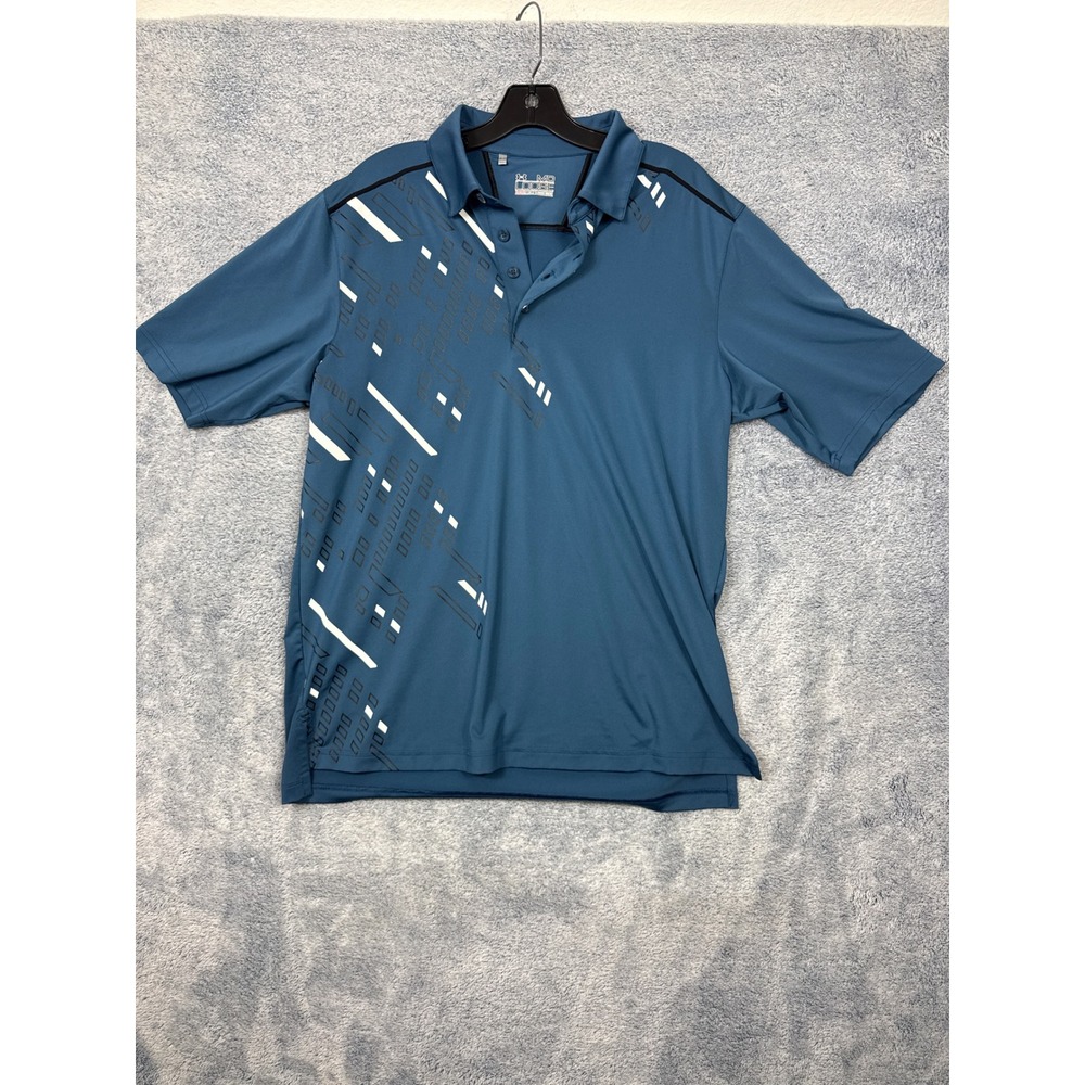 Under Armour Mens MD Blue Polo Shirt Heatgear Loose Fit Graphic Golf